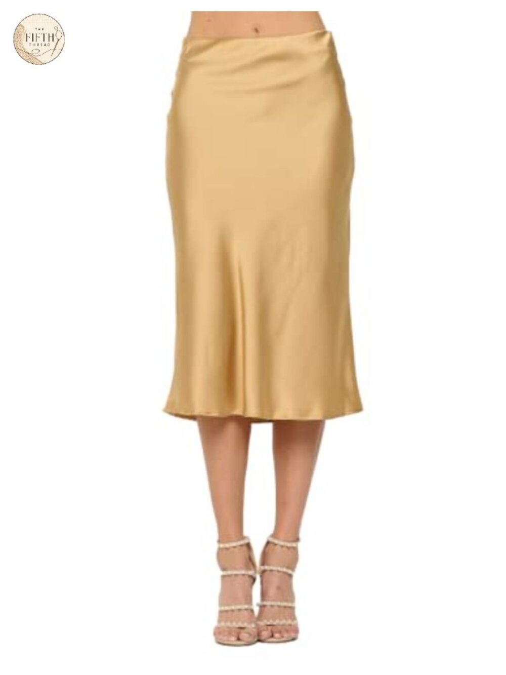 Satin A-Line Midi Skirt High Waist Elastic Flowy Womens Made in USA
